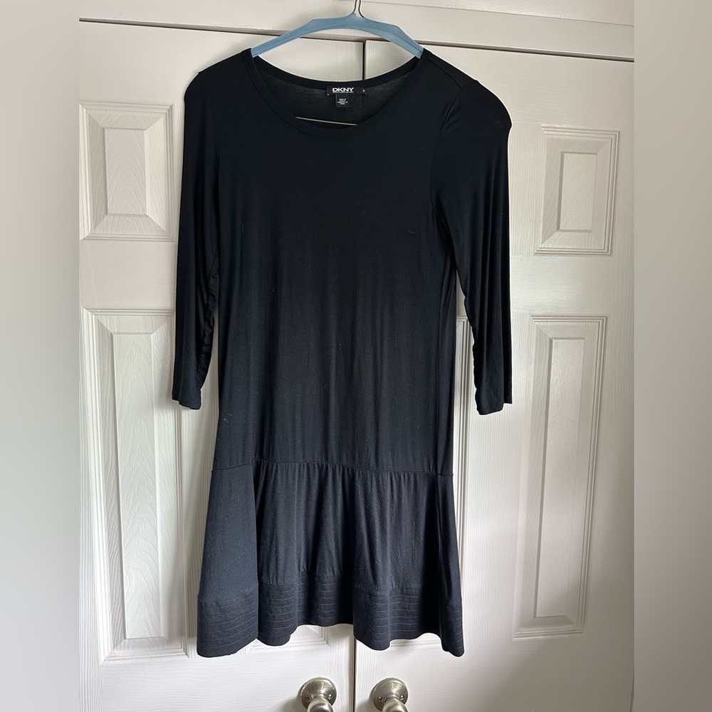 DKNY long sleeve black dress with skirt at the bottom!